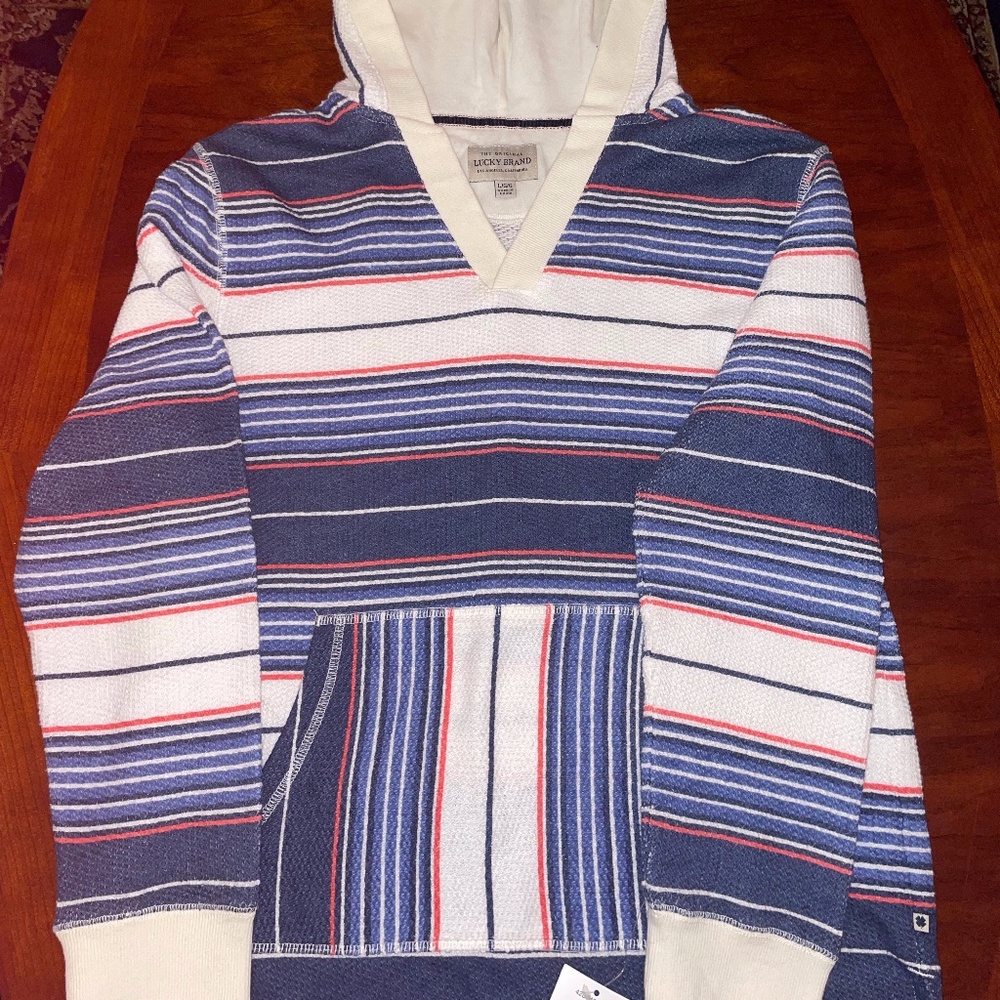 Lucky Brand Boys Baja Jacket sz L color Birch NWT Hooded, Vneck, Striped